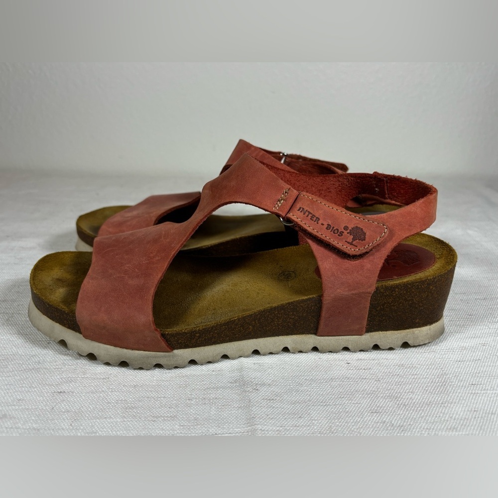 Inter-Bios Women’s Leather Comfort Sandals Coral Pink Size 39 Spain